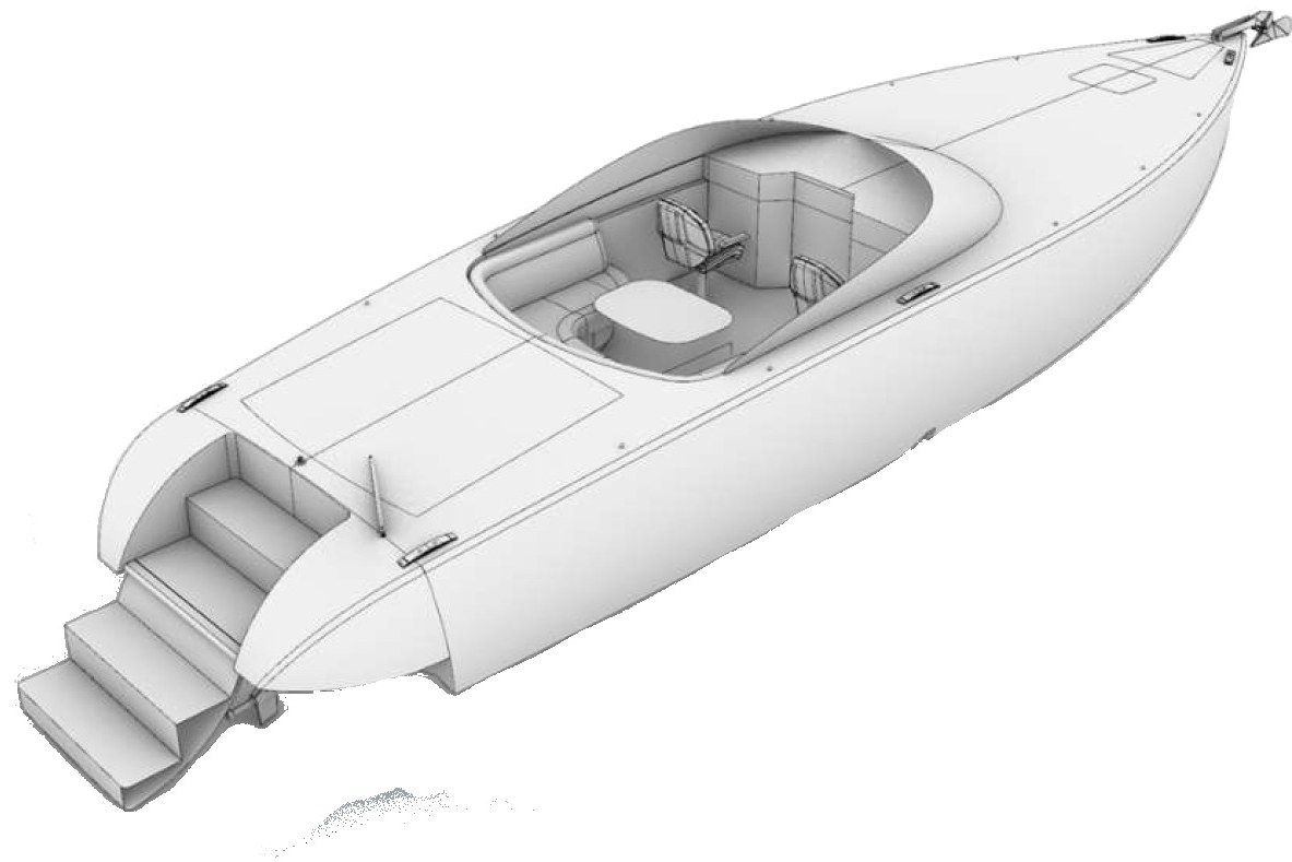 Modèle 3D du YdL 40', vue trois-quarts arrière
